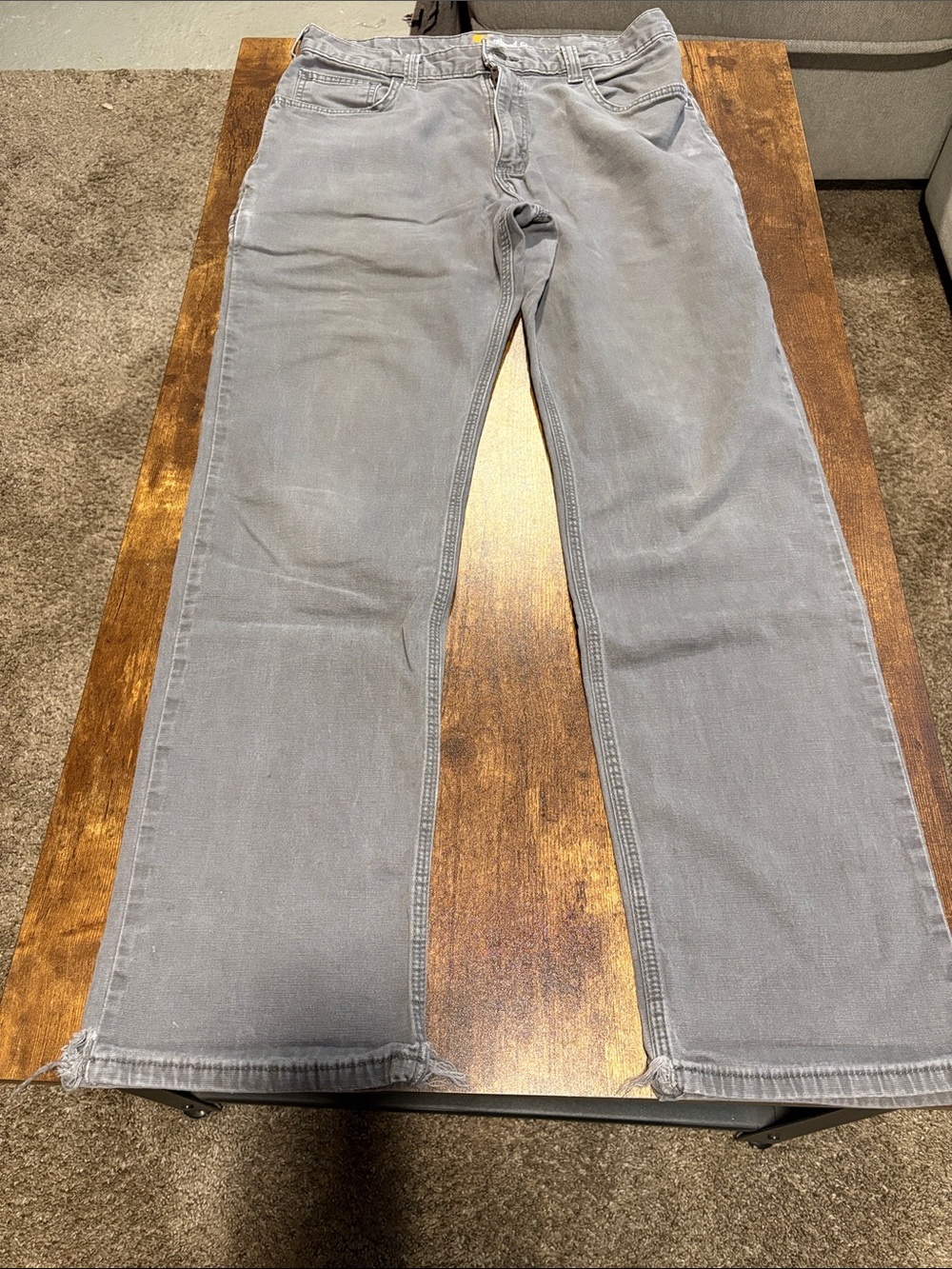 Carhartt Men’s Flex Relaxed Straight Canvas Work Pants in Gravel -34x32